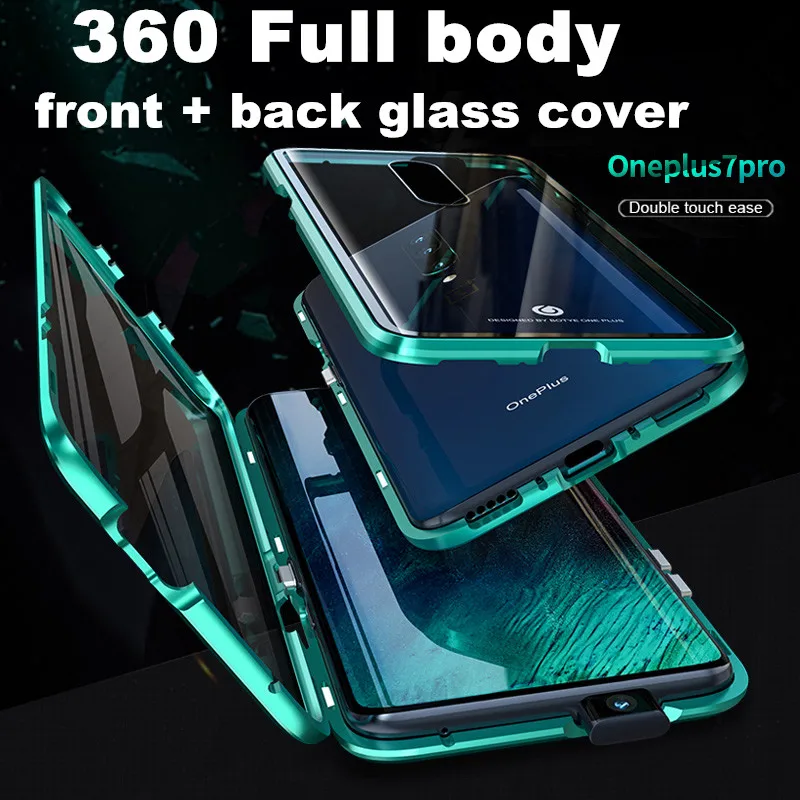 

Luxury Magnetic Front+Back Tempered Glass Case For Oneplus 7 Pro Cover Double-Sided Glass Metal Bumper Case for Oneplus 7 Pro