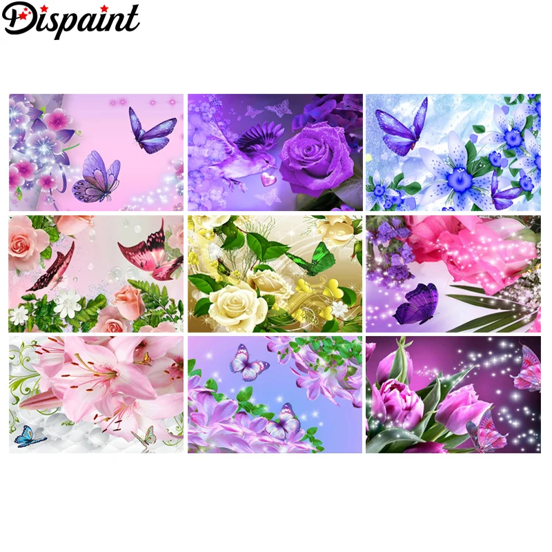 

Dispaint Full Square/Round Drill 5D DIY Diamond Painting "Flower butterfly scenery"3D Embroidery Cross Stitch 5D Home Decor Gift