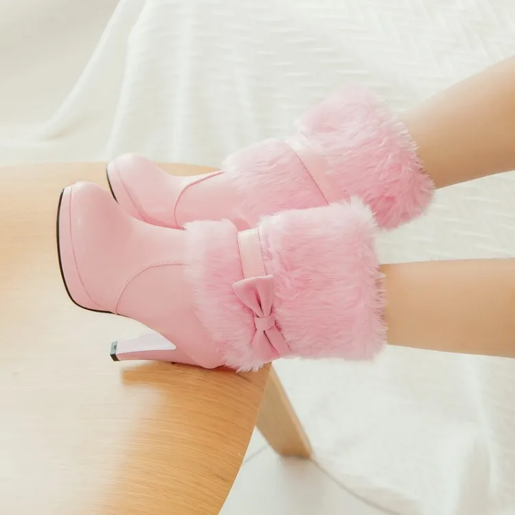 

Big Size 11 12 13 14 15 Ma'am Short boots Pure color Bowknot Round head Coarse-heeled boots