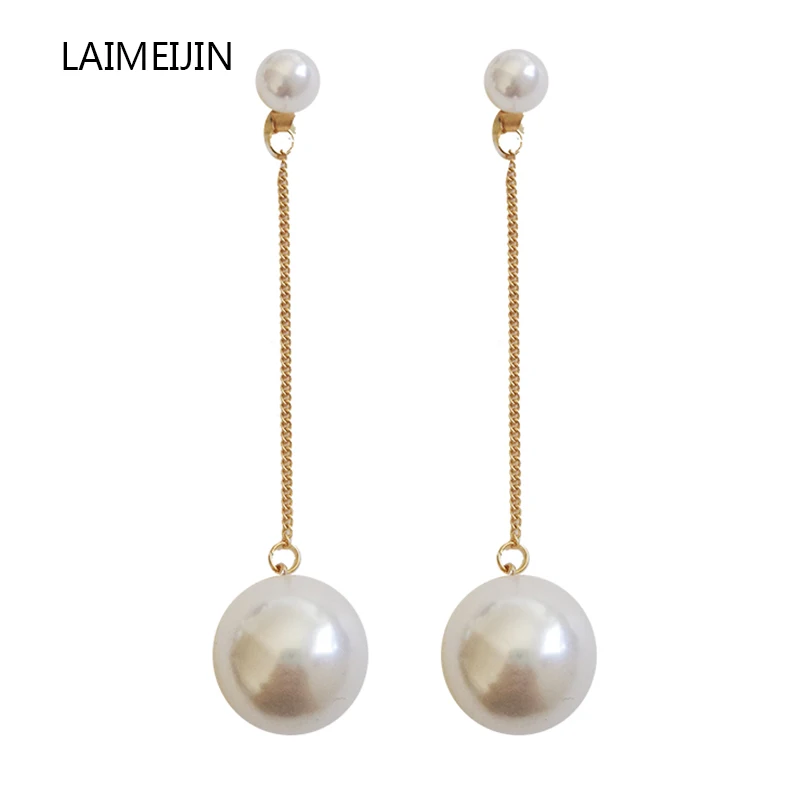 

Popular Trendy Simulated Pearl Earrings For Women Personality Large White Gray Pearl Long Earrings Fashion Party Jewelry Brincos