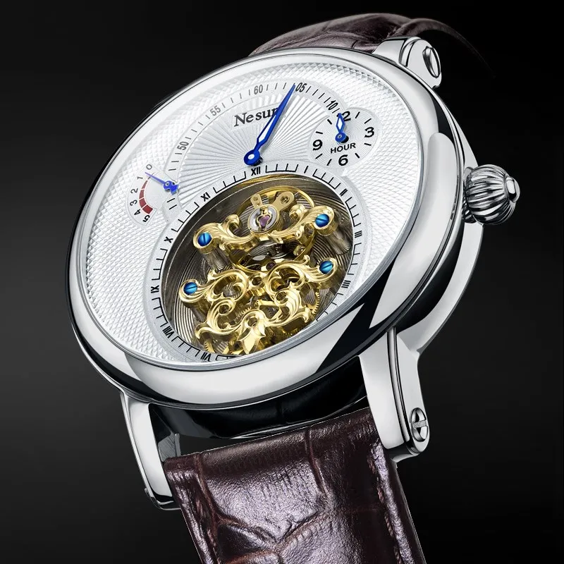 Швейцарские роскошные Брендовые Часы Nesun Hollow Tourbillon, Мужские автоматические механические часы, сапфировые водонепроницаемые часы N9081-4