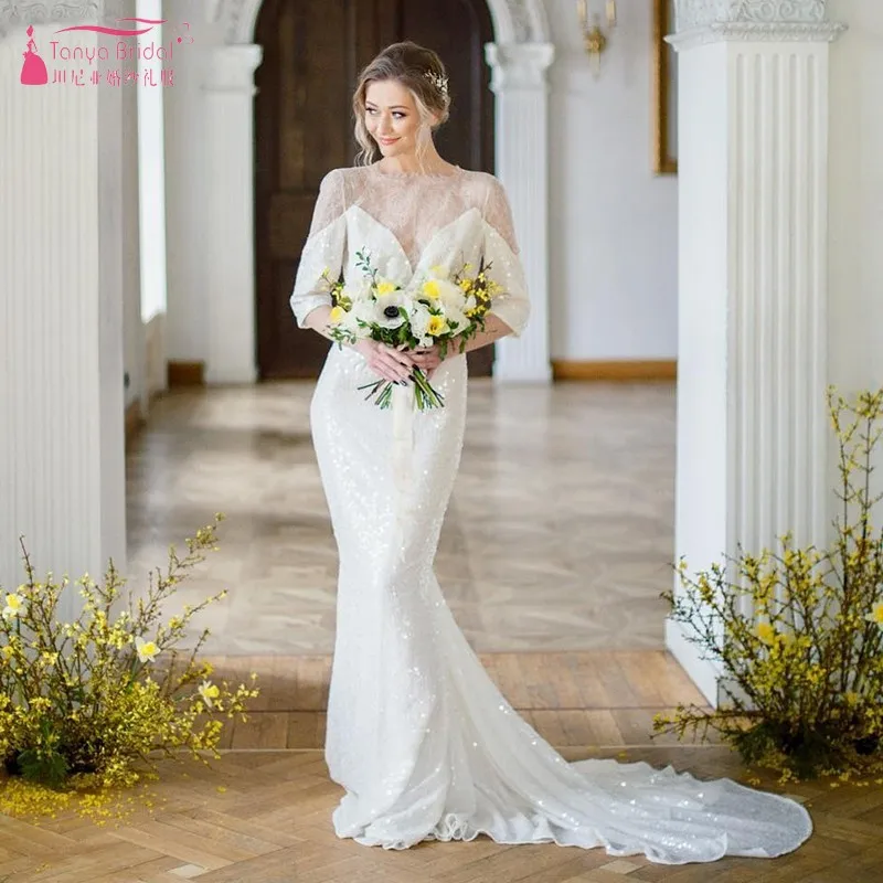 TANYA BRIDAL Новинка кружева 3/4 с длинным рукавом свадебные платья дешевого размера плюс причудливые Boho Dreamy Свадебные платья SS037