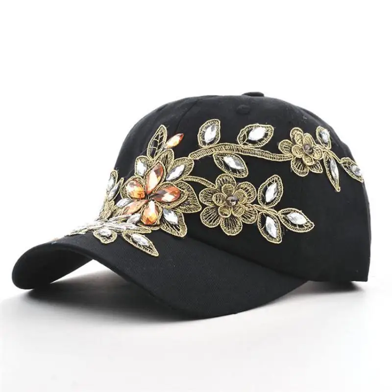 Women's Baseball Cap Diamond Painting Embroidery Flower Denim Snapback Jeans Cowboy Summer Sun Hat