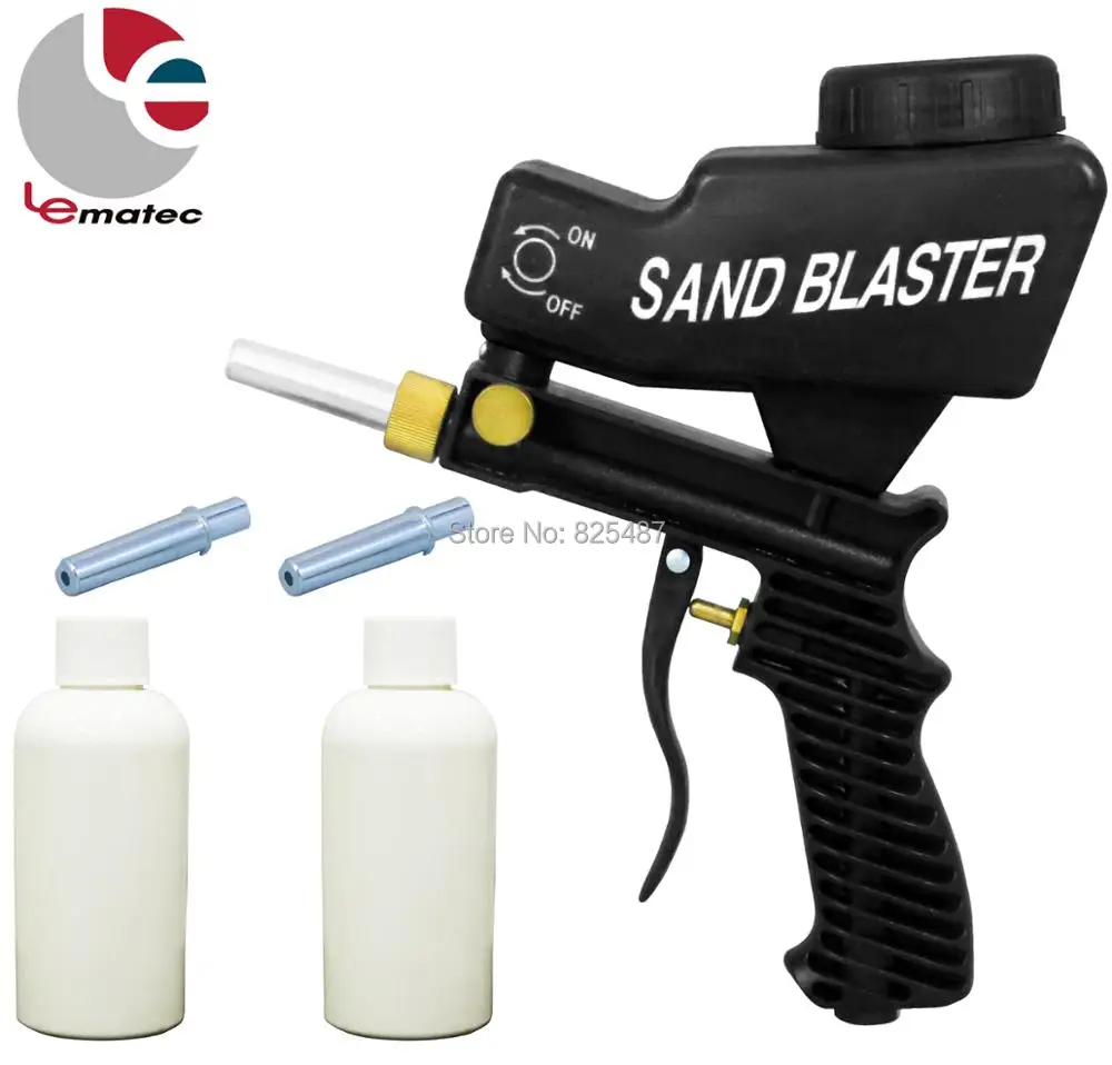 LEMATEC Sandblaster Gun With Two Abrasives Canned and Tips Air Sandblasting Gun for clear rust paint dirt lightweight Air Tools