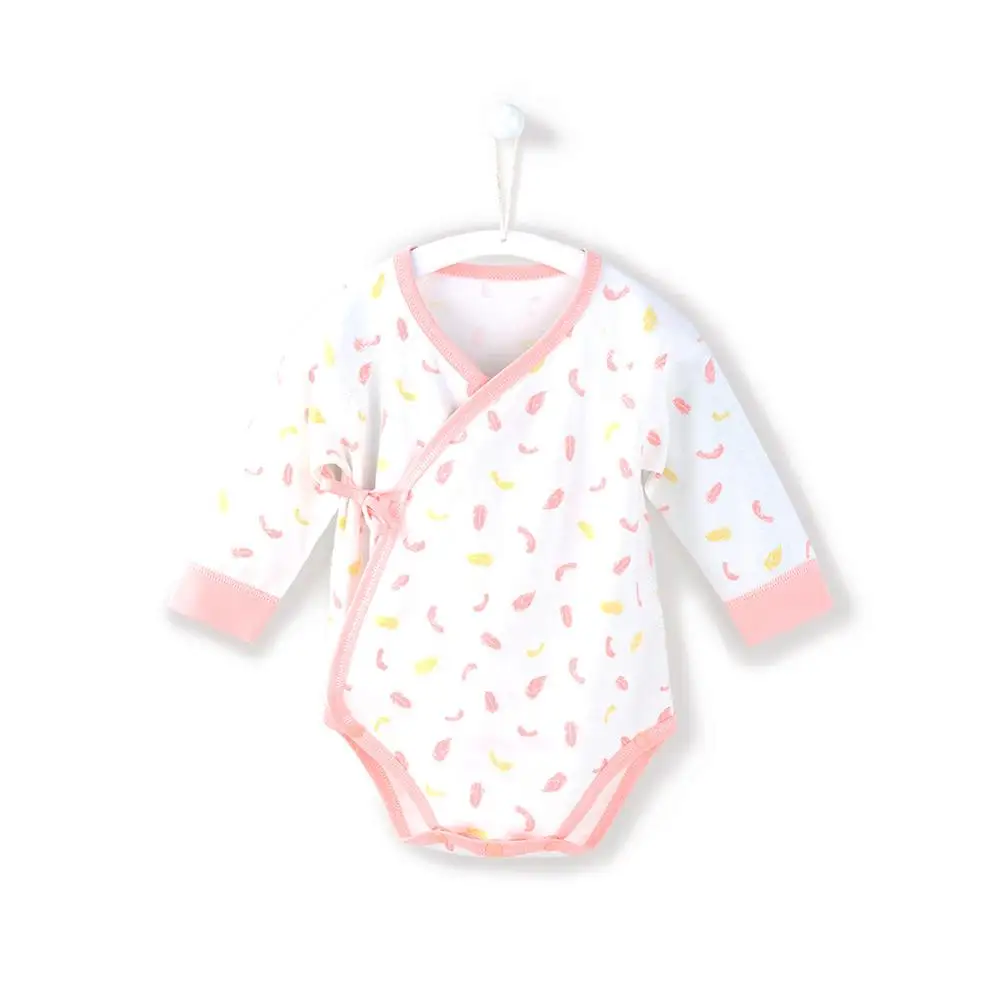 Для новорожденных боди для маленьких девочек летняя одежда хлопок боди One-штук перо узор Детские боди для новорожденных NY150049 - Цвет: Розовый
