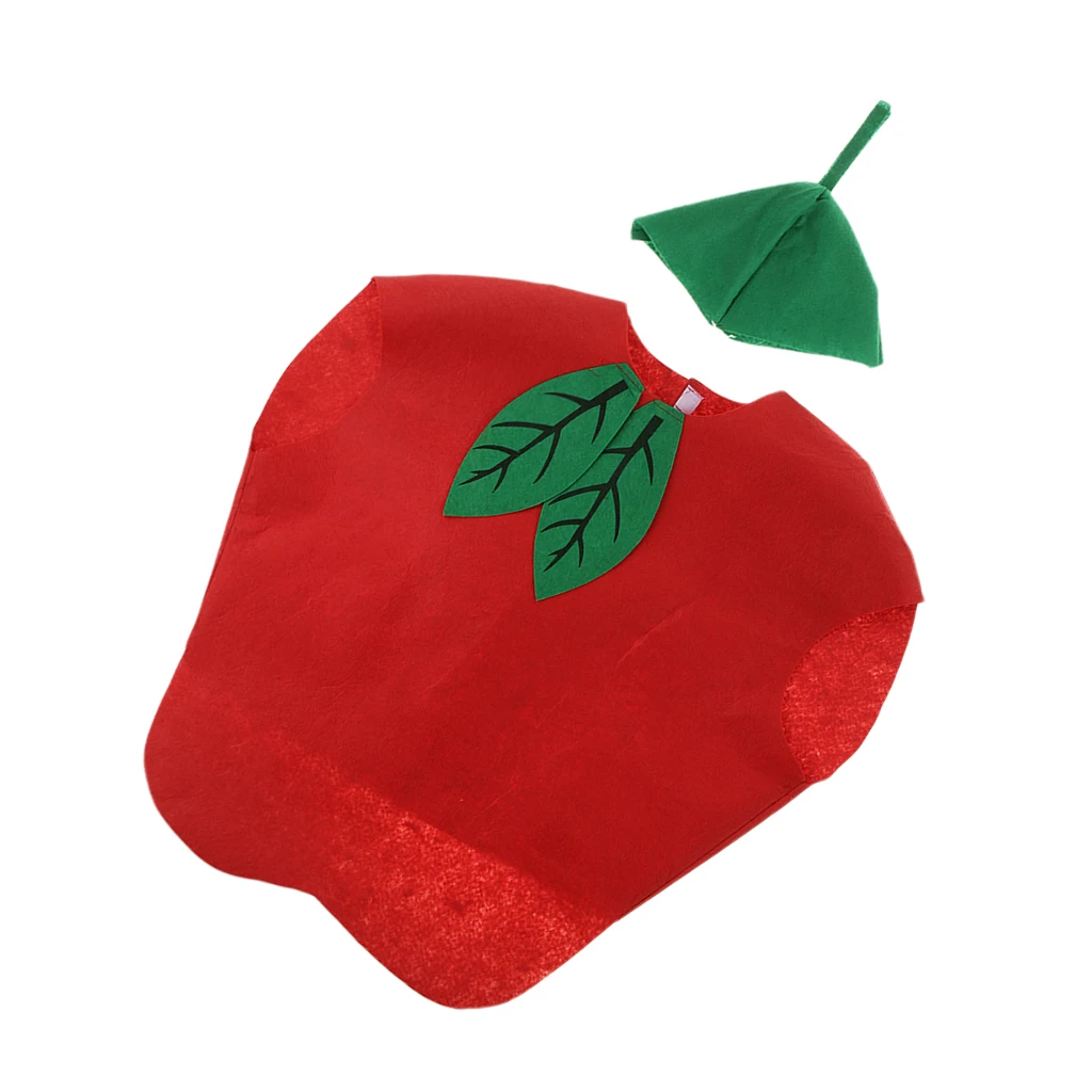 Kids One Piece Apple Costume Non-woven Fabric Fruit Outfit Party Fancy Dress