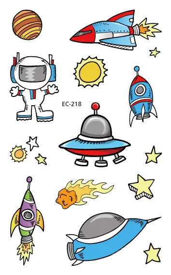 Rocooart, мультяшная космическая татуировка для детей, милая поддельная татуировка, Детское тату, ракеты и боди-арт, водостойкая временная татуировка, наклейка - Цвет: EC-218