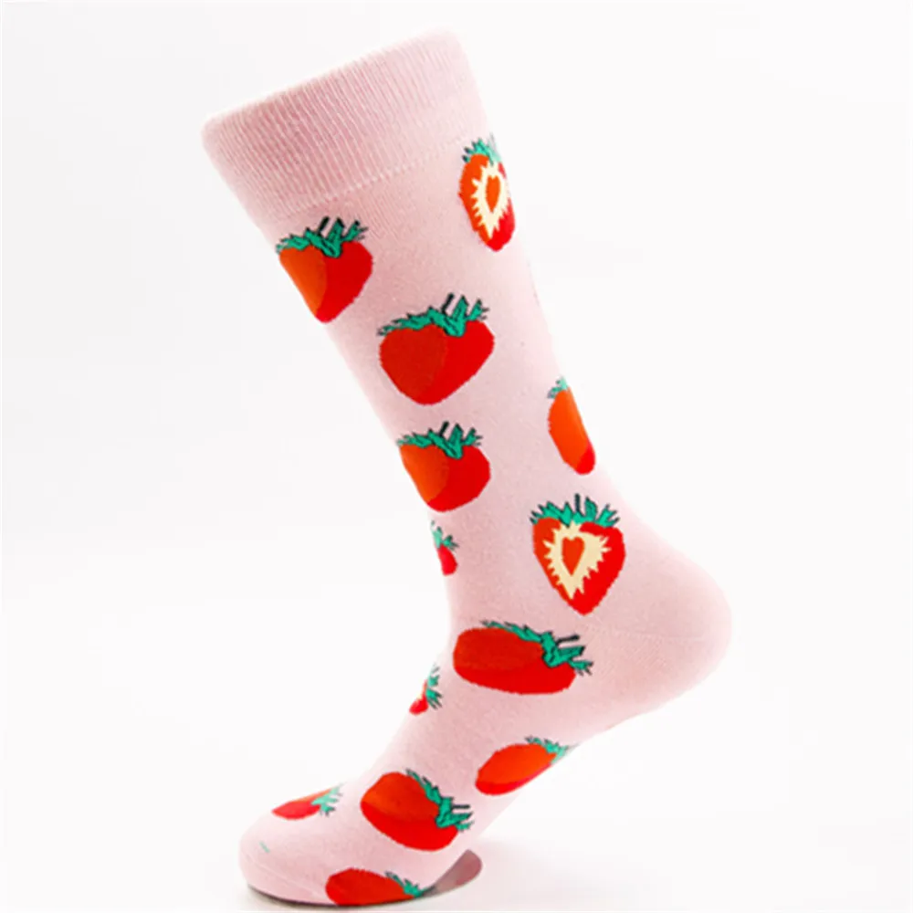 FOURETAW/1 пара, модные милые носки в стиле Харадзюку, Skarpetki, женские носки, фрукты клубники, малиновый узор, женские забавные носки - Цвет: D
