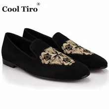 COOL TIRO Large Size Mens Black sheepskin Loafers triangle Embroidered Men Wedding Party Shoes Men’s Flats Male Smoking slippers