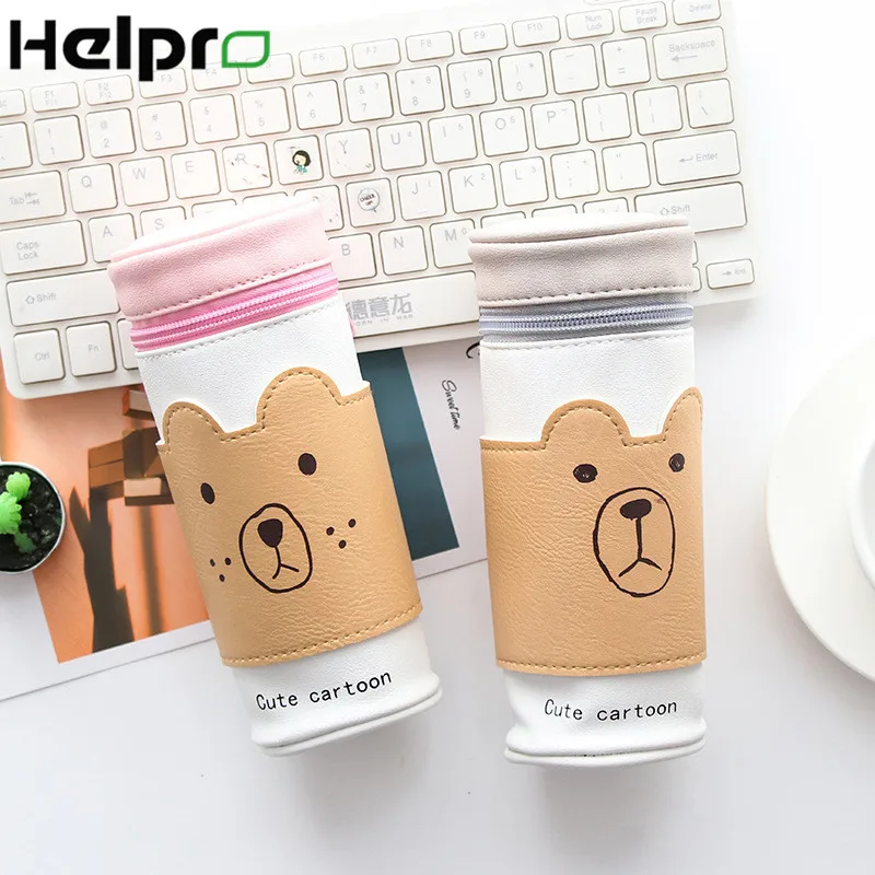 

Helpro High Capacity Cartoon Pencil Cases Kawaii Bear Cylinder Zipper Pen Boxs Office School Stationery Supplies Pencil Bags