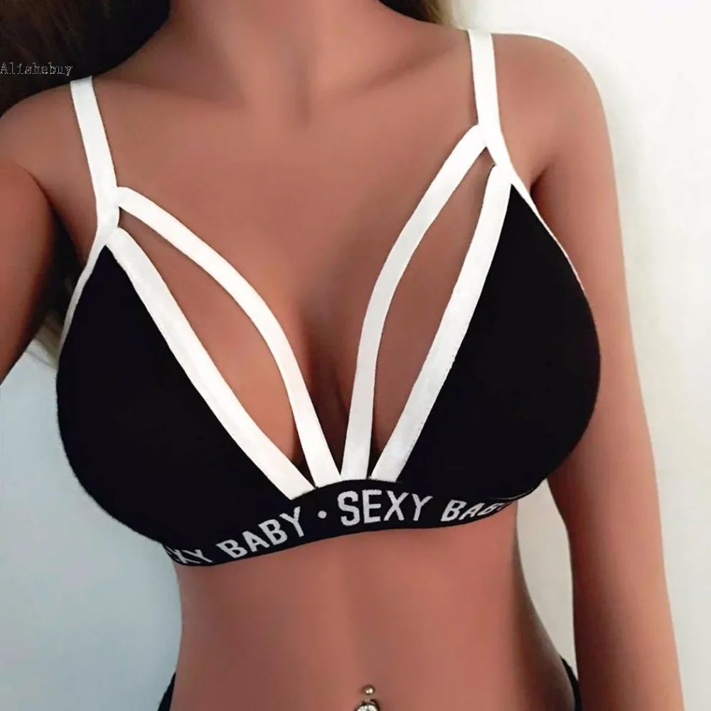 

2018 Womens Casual Bras Letters Printing Patchwork Sports Bra Cropped Tops Bras Out Cut Sportswear Underwear