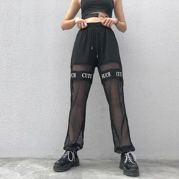 

feitong cargo pants women Sexy Trousers grid Black High Waist Cargo Pants Pockets Patchwork Loose Streetwear Pencil Pants 6&2