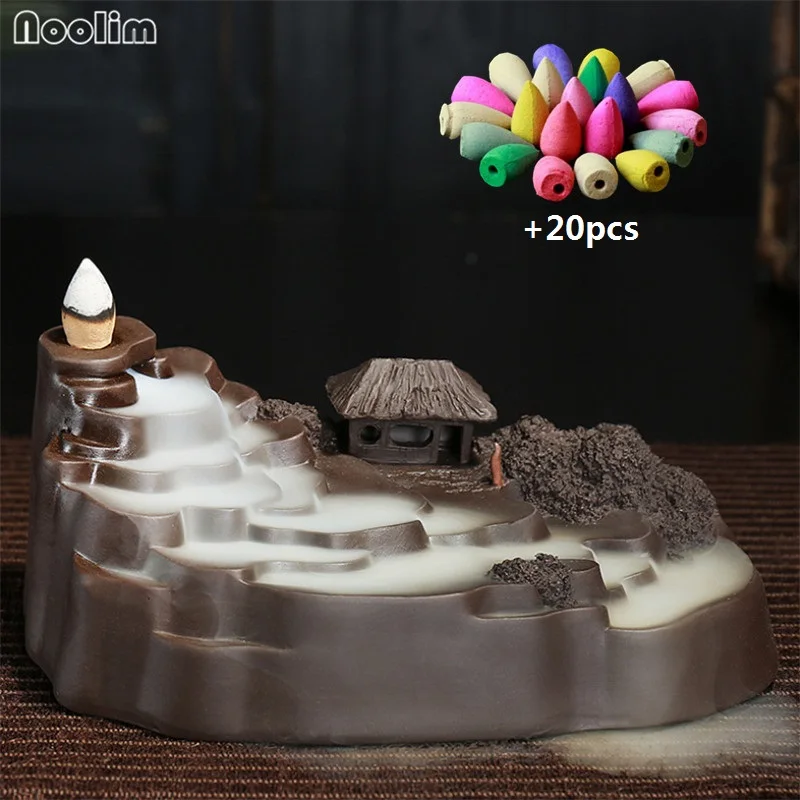 

Purple Clay Backflow Incense Burner Smoke Waterfall Mountain River Handicraft Incense Holder Aromatherapy Censer Home Decor