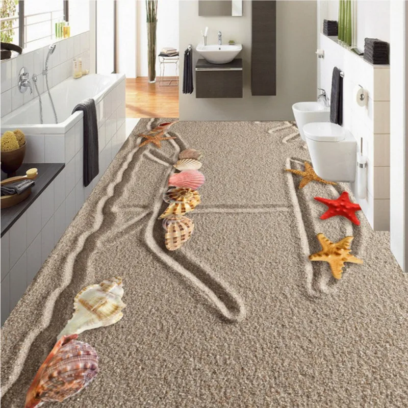 

Free Shipping custom Beach 3D starfish floor decoration painting Self-adhesive bedroom bathroom living room flooring wallpaper