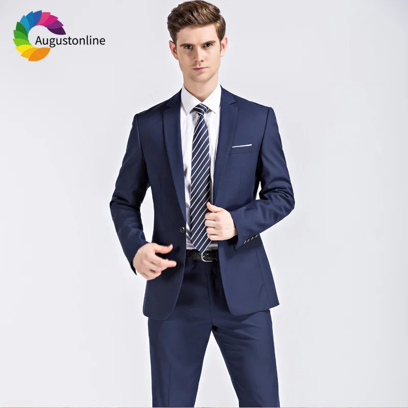 Navy Blue Formal Men Suits for Business Slim Fit Groom Tuxedos 2 Pieces (Jacket+Pants) Best Man Blazers Costume Homme Ternos royal blue formal men suits business wedding tuxedos groom wear terno 2 pieces jacket pants slim fit groomsman costume homme