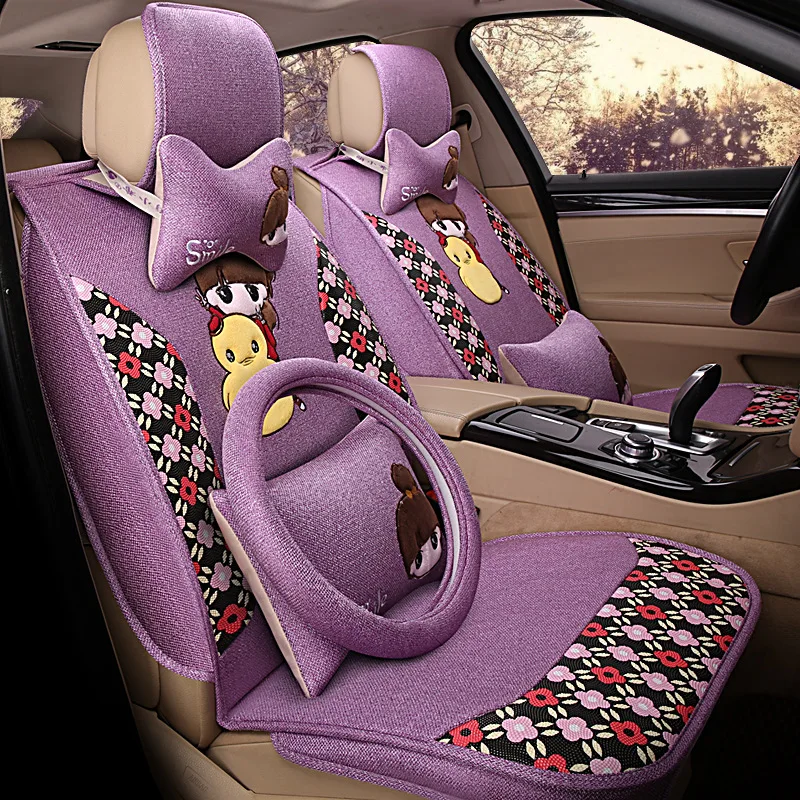 

KKYSYELVA 2019 new high-end 5 seat GM car cover linen front and rear cushion protection pad for most market models