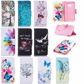 

30pcs For Samsung galaxy S8/S8 PLUS/NOTE 8/Xcover4/G390F/A7/A5/A3 2017 painted Wallet flip cover Cartoon PU Leather Case