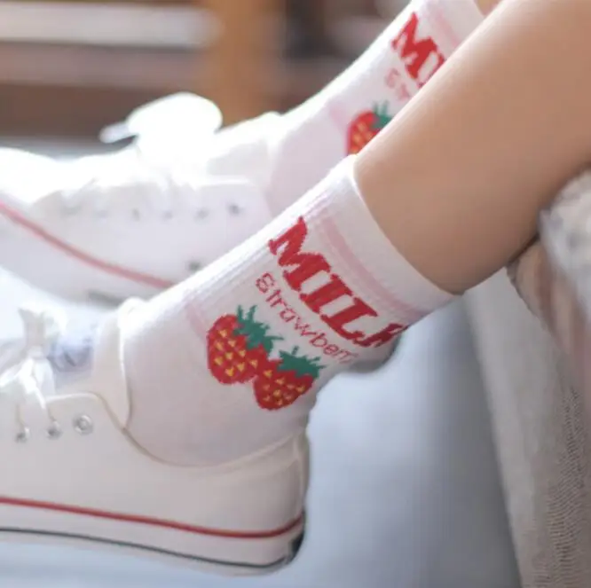 

Japanese Kawaii Strawberry Banana Milk Cow Ankle Socks Cute Lovely Girls Lolita Sweet Fruit Milk Juice Patterned Short Socks