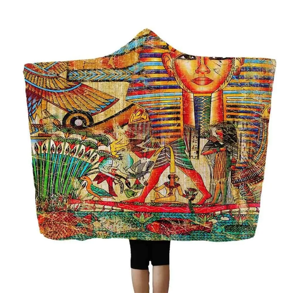 Одеяло с капюшоном, покрывало для кондиционера с изображением древнего египетского фараона, покрывало с 3d рисунком, пляжное одеяло, семейное одеяло для детей - Цвет: D