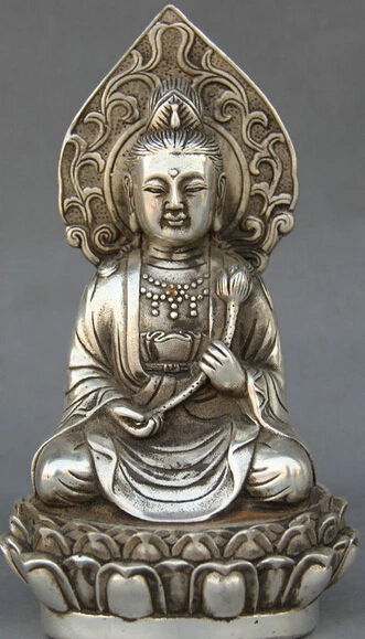 Free Shipping 310@g++China Buddhism Silver Seat Lotus GuanYin Kwan-Yin Boddhisattva Statue Sculpture | Дом и сад