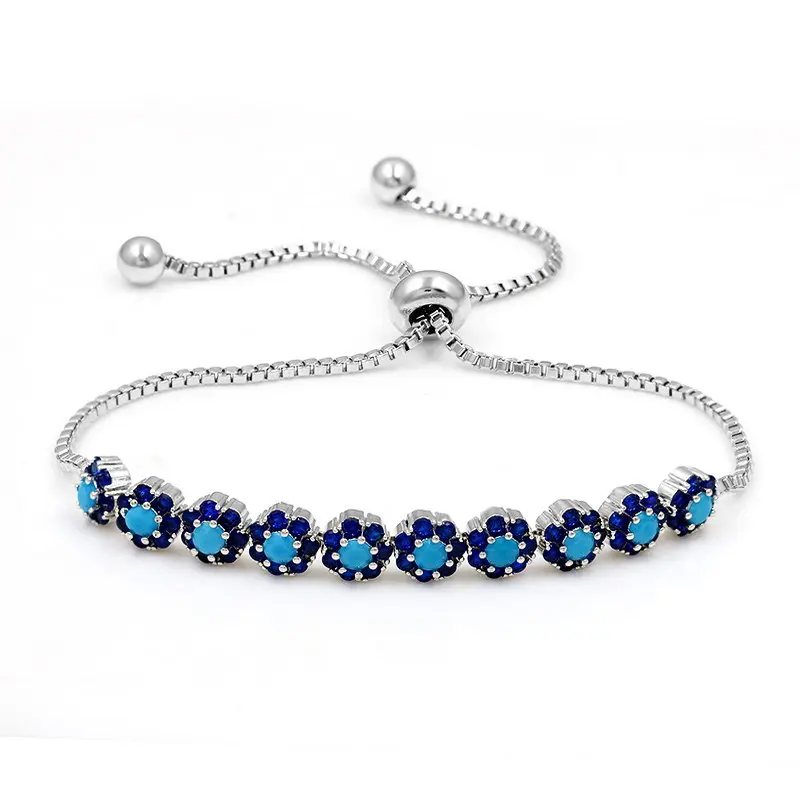 Baiduqiandu трендовые цвета кубический цирконий CZ Кристалл Регулируемые теннисные браслеты для женщин - Окраска металла: 10 flower blue