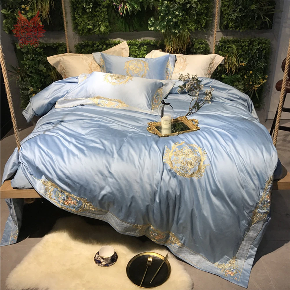 Luxury 100S Cotton tribute silk bedding set European classic floral