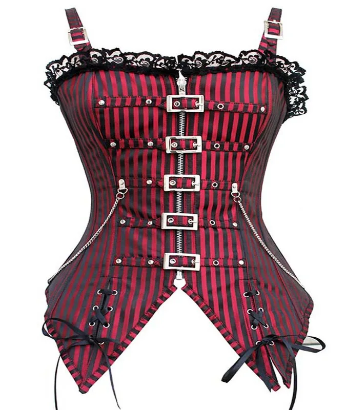 Punk Black Stripes Five Buckles Corset with Straps|corset with straps ...