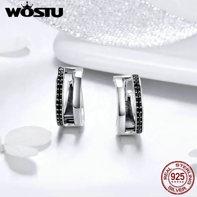 Женские простые серьги гвоздики WOSTU из серебра 925 пробы с черным кубическим