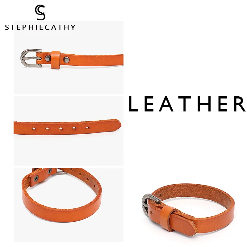 SC Women Real Leather Bracelet Handmade Italian Leather Silver Adjutable Buckle Belt Retro Casual Female Wristlet Accessories