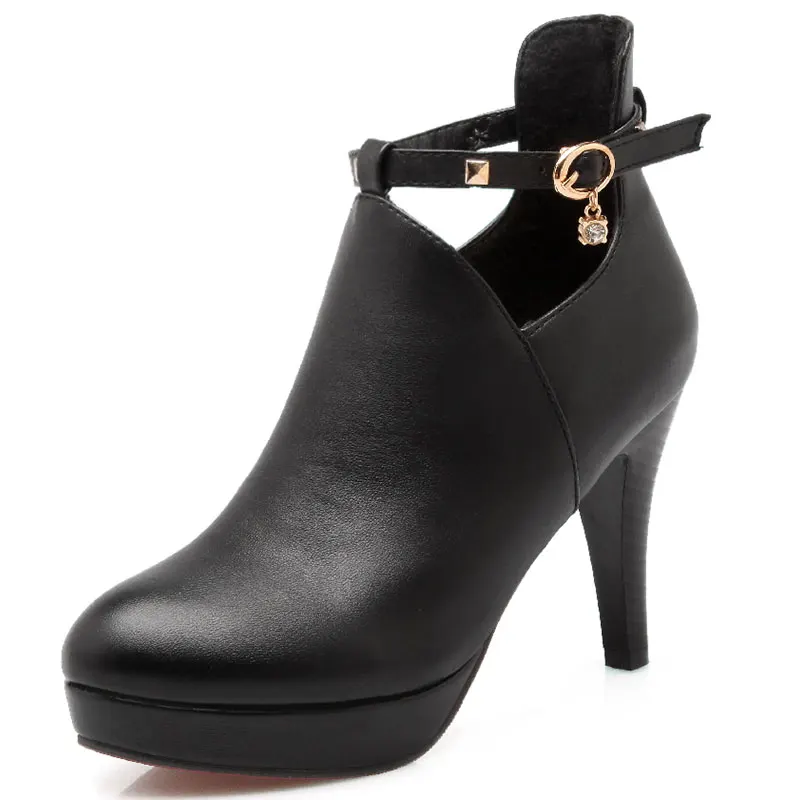 

2016 new autumn/winter sexy  ankle boots for women thin heel round toe zip  buckle strap fashion elegant wedding shoes dxj116