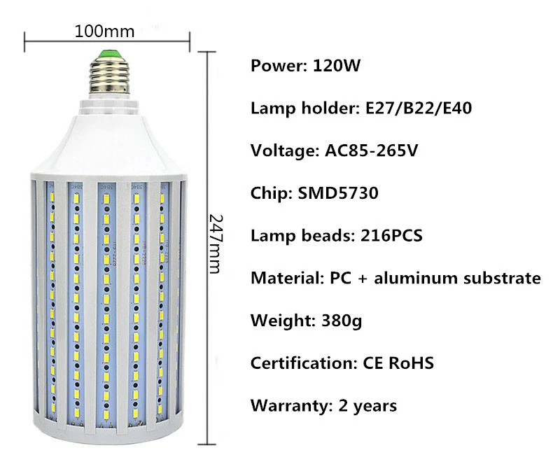 Светодиодный свет мозоли E27 SMD5730 10 W-150 W AC85-265V Светодиодная лампа-кукуруза E14/E40/B22 светодиодный светильник светодиодный Лампа Внутреннее