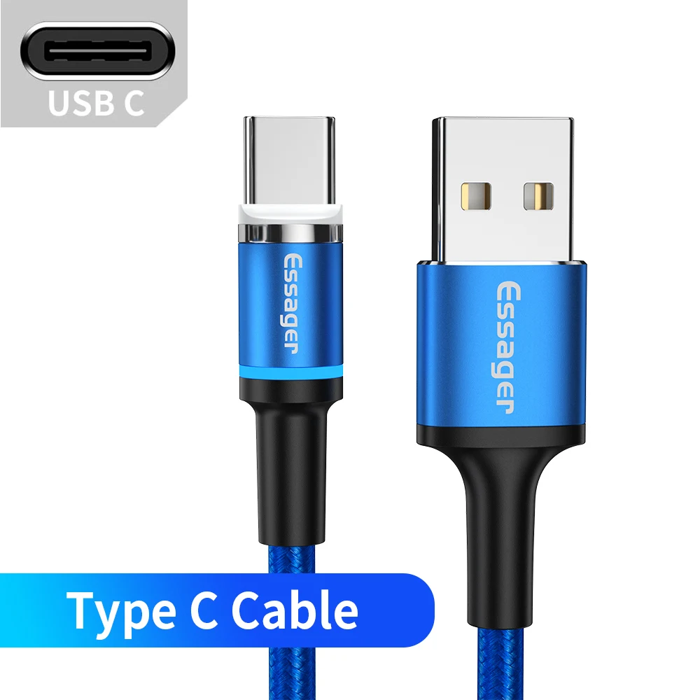 Магнитный Micro USB кабель Essager 3A type-C 3 м для samsung iPhone, Магнитный зарядный кабель USB C, провод, кабели для мобильных телефонов - Цвет: Blue Type C Cable