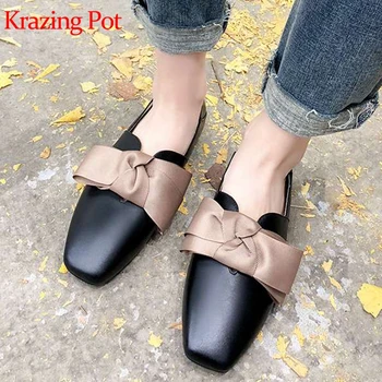 

Krazing Pot 2019 genuine leather loafers slip on square toe women flats spring brand sweet Korean version bowie cozy shoes L28