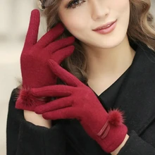 Шерстяное пальто высокого качества теплые Зимние перчатки Для женщин наручные часы в виде кролика с меховыми помпонами для Luvas Рукавицы флисовые перчатки полный палец Eldiven женские перчатки
