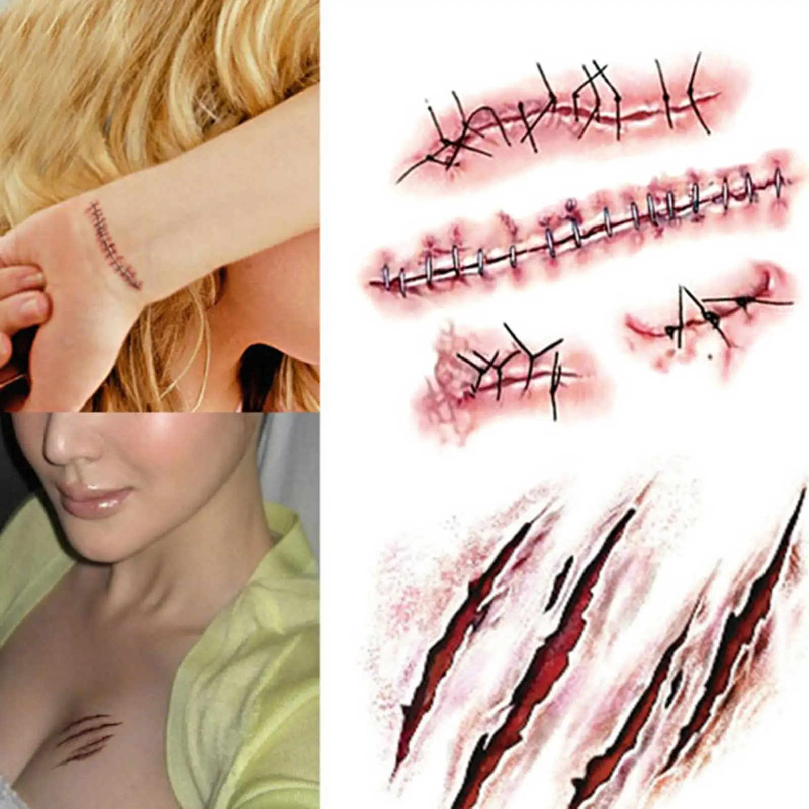 

1PC Brand New 2018 Waterproof Temporary Tattoo Sticker Halloween Terror Wound Realistic Blood Injury Scar Fake Tattoo Sticker