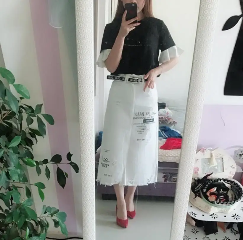 Новая Женская Весенняя летняя Модная Повседневная джинсовая юбка с высокой талией белая посылка бедра, джинсовая юбка
