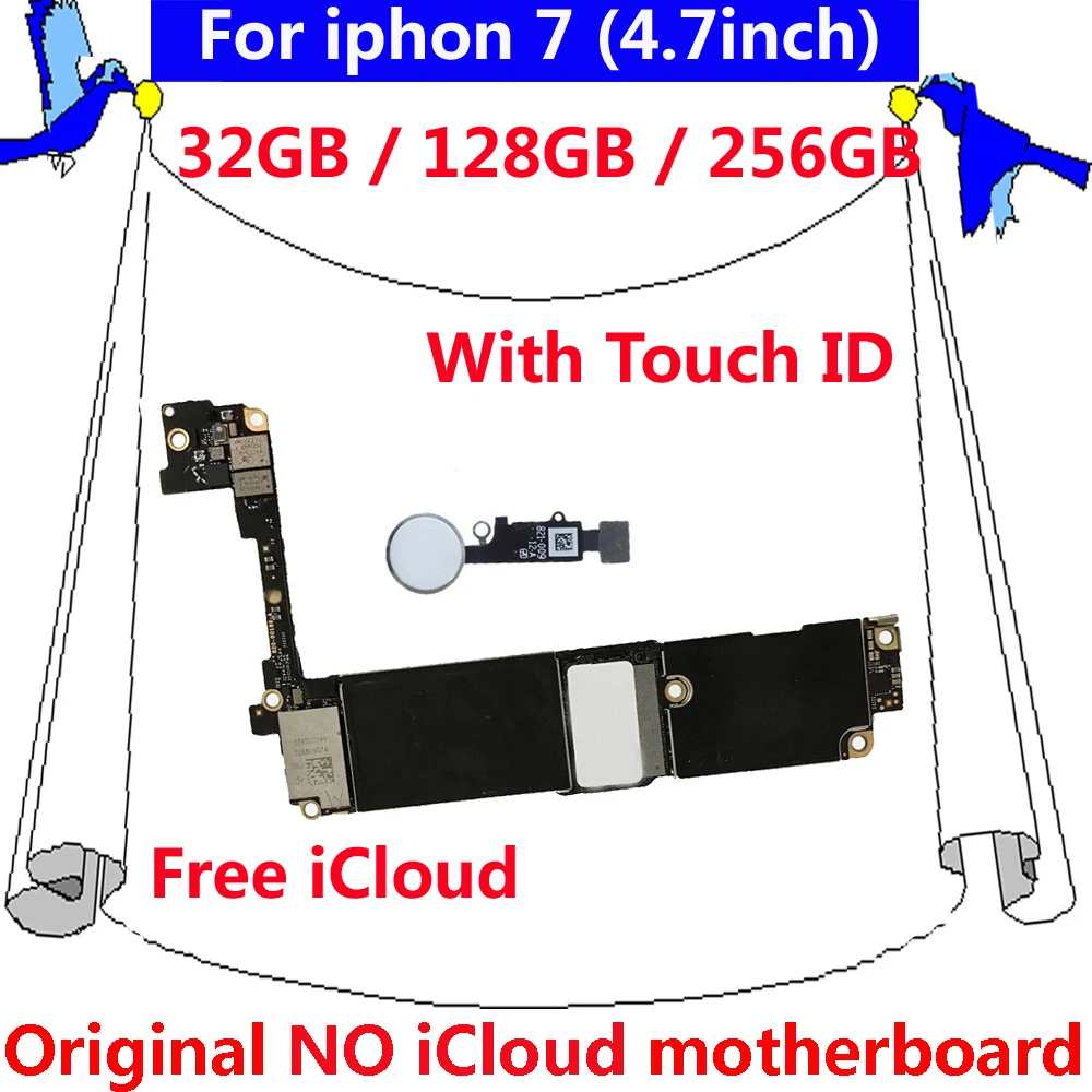 

With / Without Touch ID IOS system logic board for iphone 7 original motherboard 32GB 128GB 256GB Free iCloud unlocked mainboard