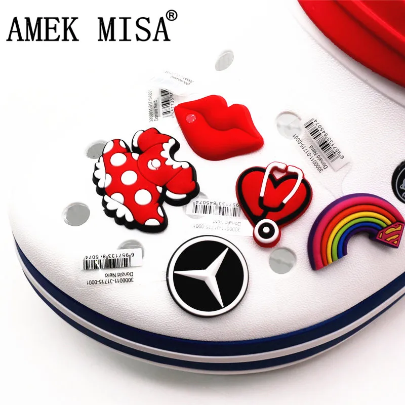 

1pc High Quality Shoe Charms Accessory Red lips/Rainbow/BMW/Bow Buckles Garden Shoe Decoration fit Bracelets Croc JIBZ Kids Gift