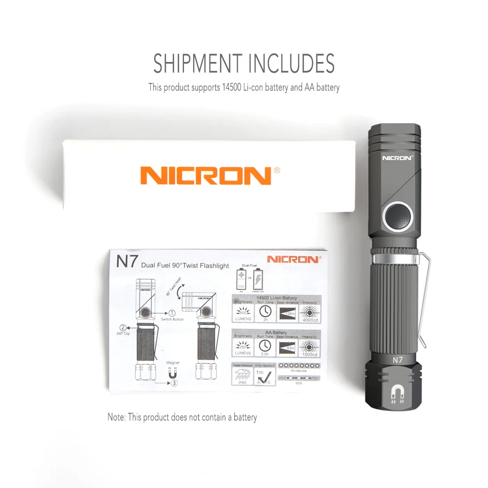 NICRON 2 шт./лот двойной топливный Твист Фонарик Handfree Водонепроницаемый Открытый 4000CD 600LM литий-ионный аккумулятор угловой Магнитный светодиодный фонарь N7