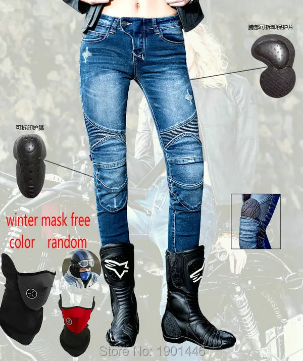 

Free shipping motorcycle superfit slim jeans female riding protection daily casual pants moto sports featherbad blue trousers