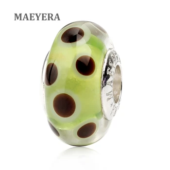 

MAEYERA 925 Sterling Silver Lampwork Beads Black Dot Murano Glass Beads For European Charm Bracelet Jewelry 920264