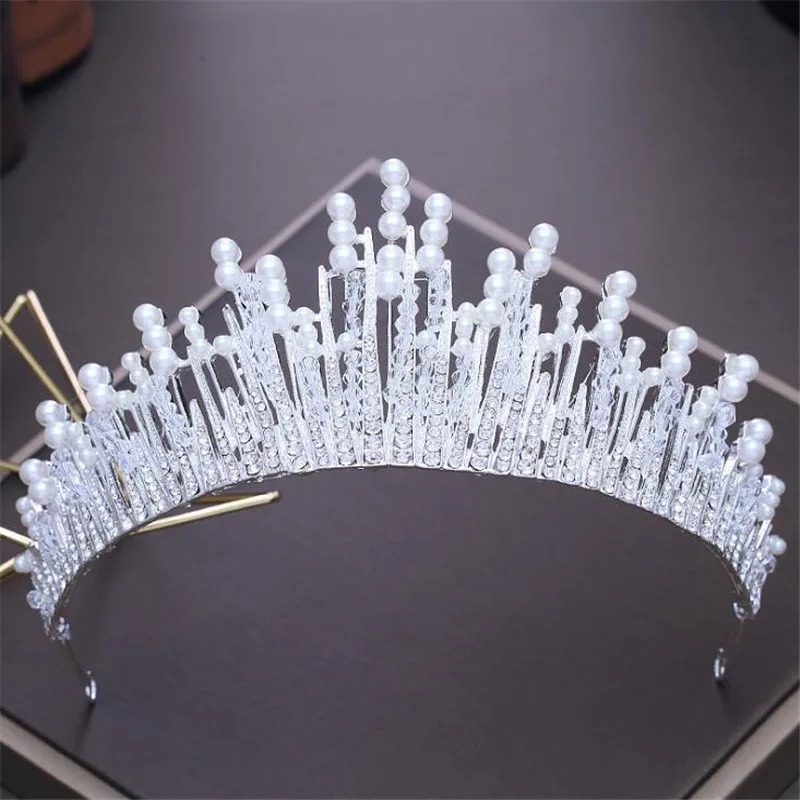 

DIEZI Vintage Multilayer Luxury Silver Crystal Pearl Tiara Crown Wedding Hair Accessories Bridal Party Jewelry Big Headbands