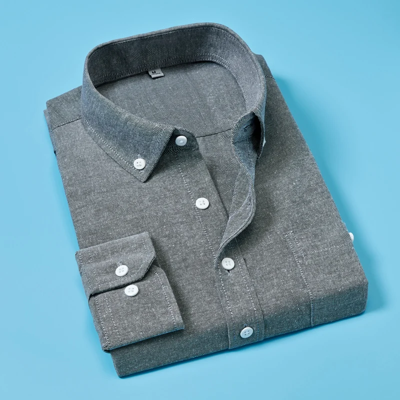 

New Fashion Shirt Men's Solid Color Long-sleeved Oxford Shirt Men's Large Size Slim Classic Business Casual Shirt
