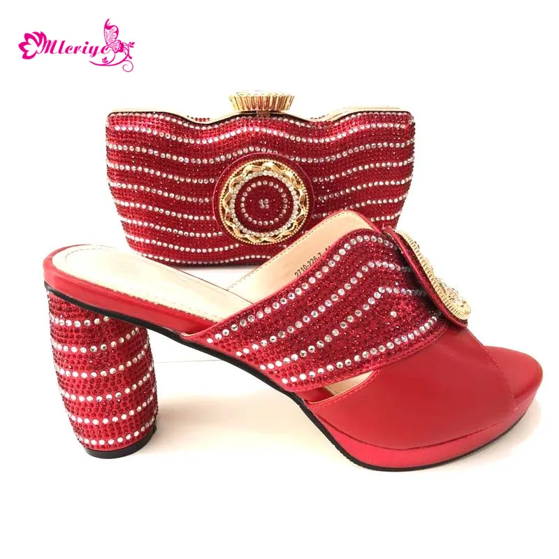 

New Arrival Ladies Shoes with Matching Bags Set Decorated with Rhinestone Italian Shoes and Bags Set for Wedding High Heels Shoe