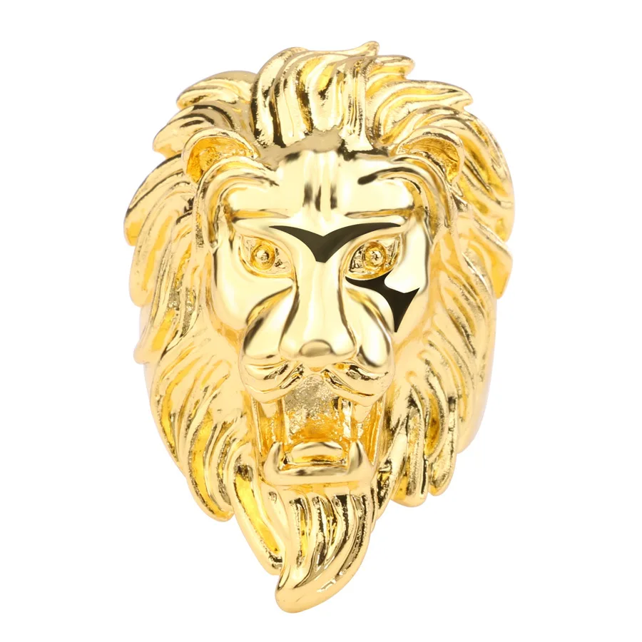 

New men's hip hop lion head Ring gold silver exaggerated titanium steel punk men's charm ring jewelry ring manS045