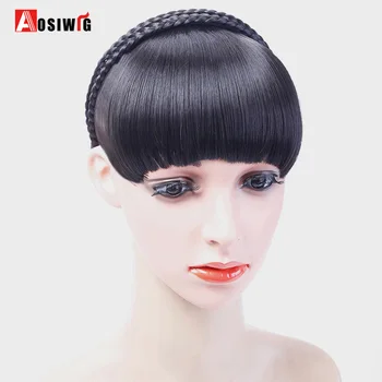 

8 Colors Blunt Bangs with Braided Hairband Natural Synthetic Hair Heat Resistant Bangs Hair Extensions AOSIWIG