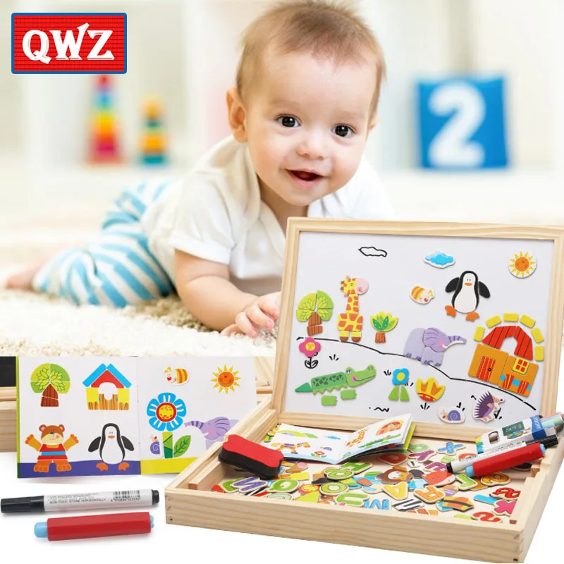 QWZ деревянные пазлы для детей мультипликационные животные многофункциональная