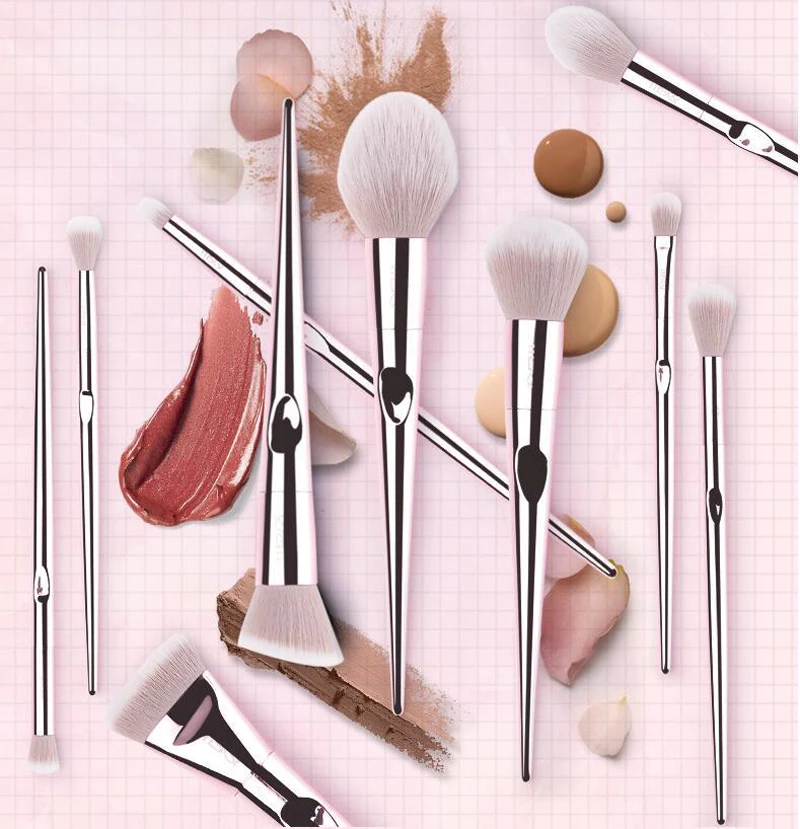 Pink Soft Face Makeup Brushes Tool Set Cosmetic Professional Eyeshadow Powder Fingerprint Blush Brush Highlights 10pcs Hot 10 (8)