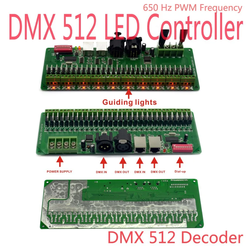 DC 9V- 24V 30 Channels DMX Decoder RGB LED Strip Lights Driver DMX 512 No Plastic Box Controller DMX512 Dimmer