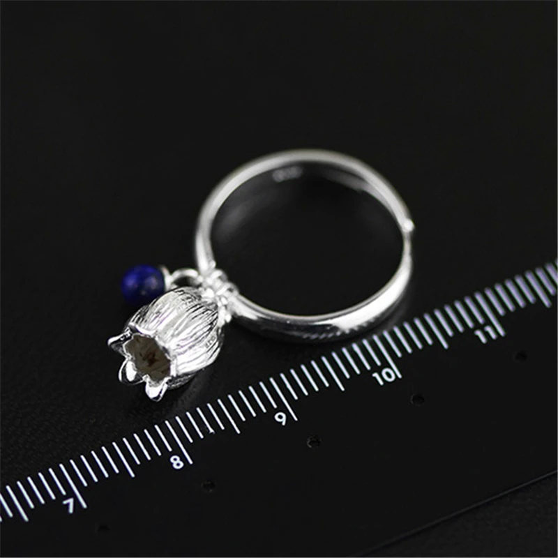 Lotus Fun Real 925 Sterling Silver Natural Lapis Stone Handmade Creative Designer Fine Jewelry Redbud Flower Female Rings Bijoux